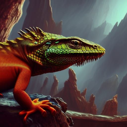 Detailed Matte Painting of Lizard People