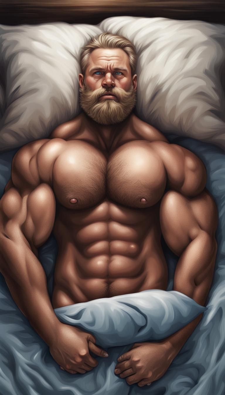 Hyperrealistic Bodybuilder Hugging Teddy Bear