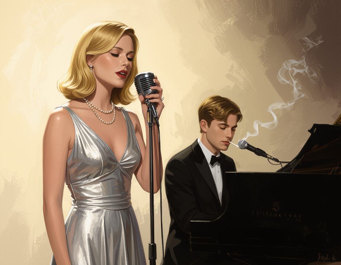 Singer on Stage in Realistic Chiaroscuro Style