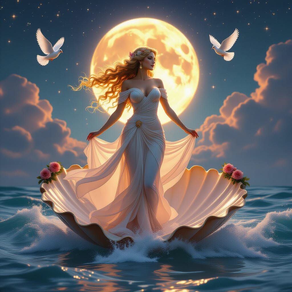 Aphrodite Rising from the Ocean on a Seashell