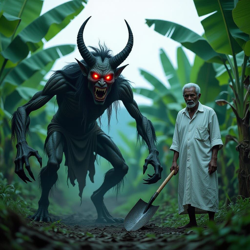 Chilling Indonesian Horror Film Still: Creature vs. Grandfat...