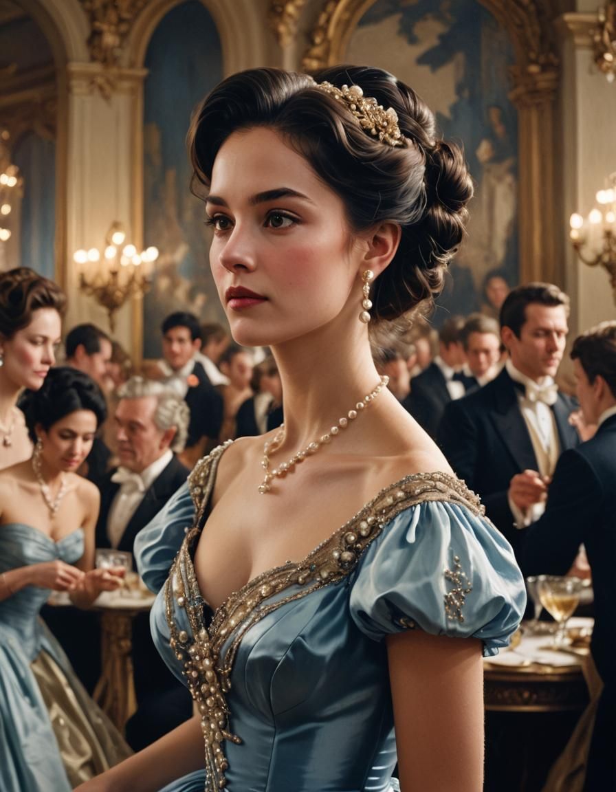 Victorian Woman at Lavish Ball, Inspired by Oil Painting
