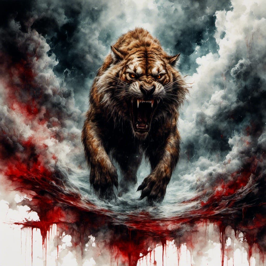 Sabretooth Emerges From Celestial Cloudscape in Digital Art