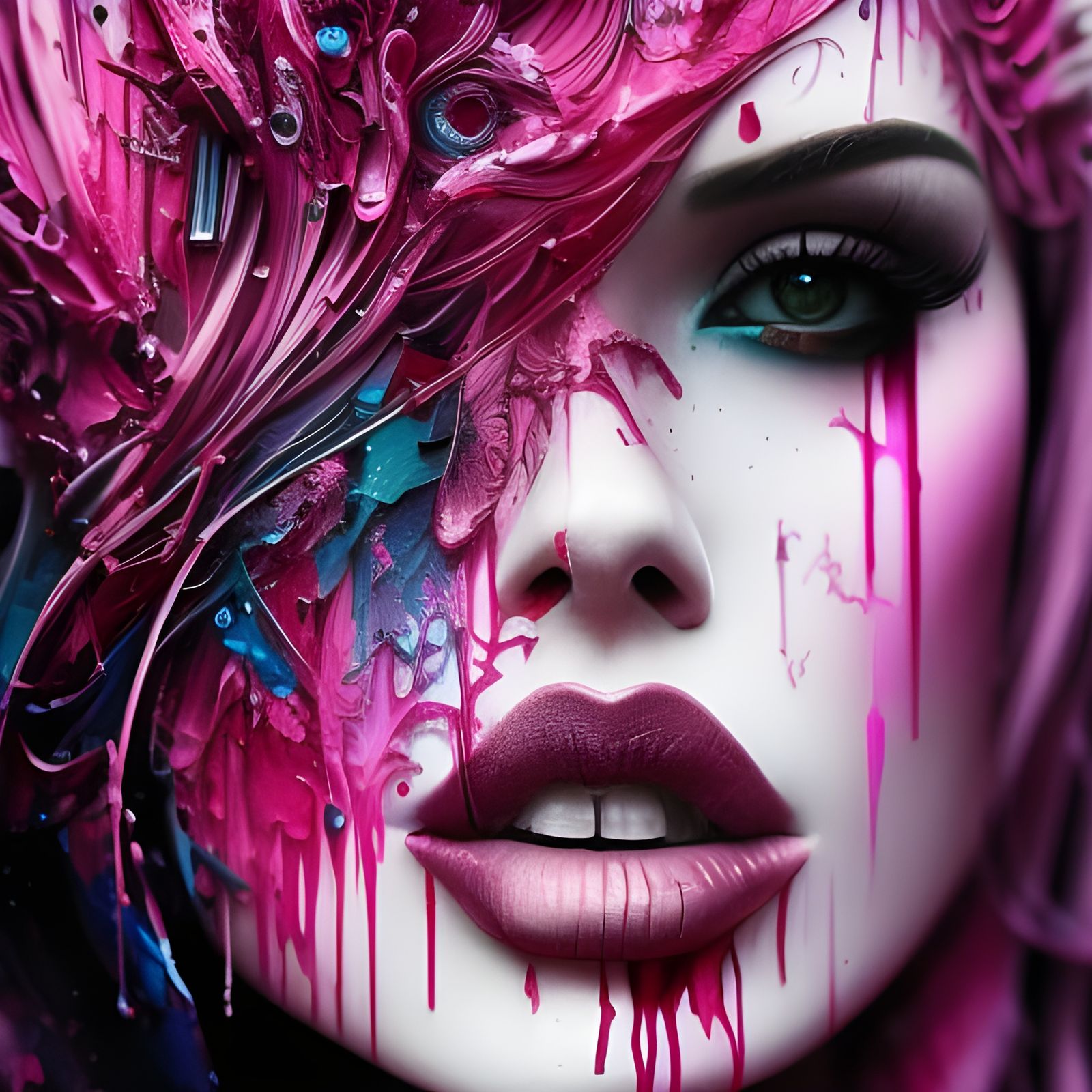 Monochromatic Pink Splash Art in Gouache Style