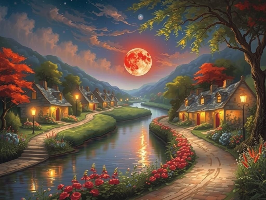 Golden Road Along a Sparkling River in Dreamy Landscape Styl...