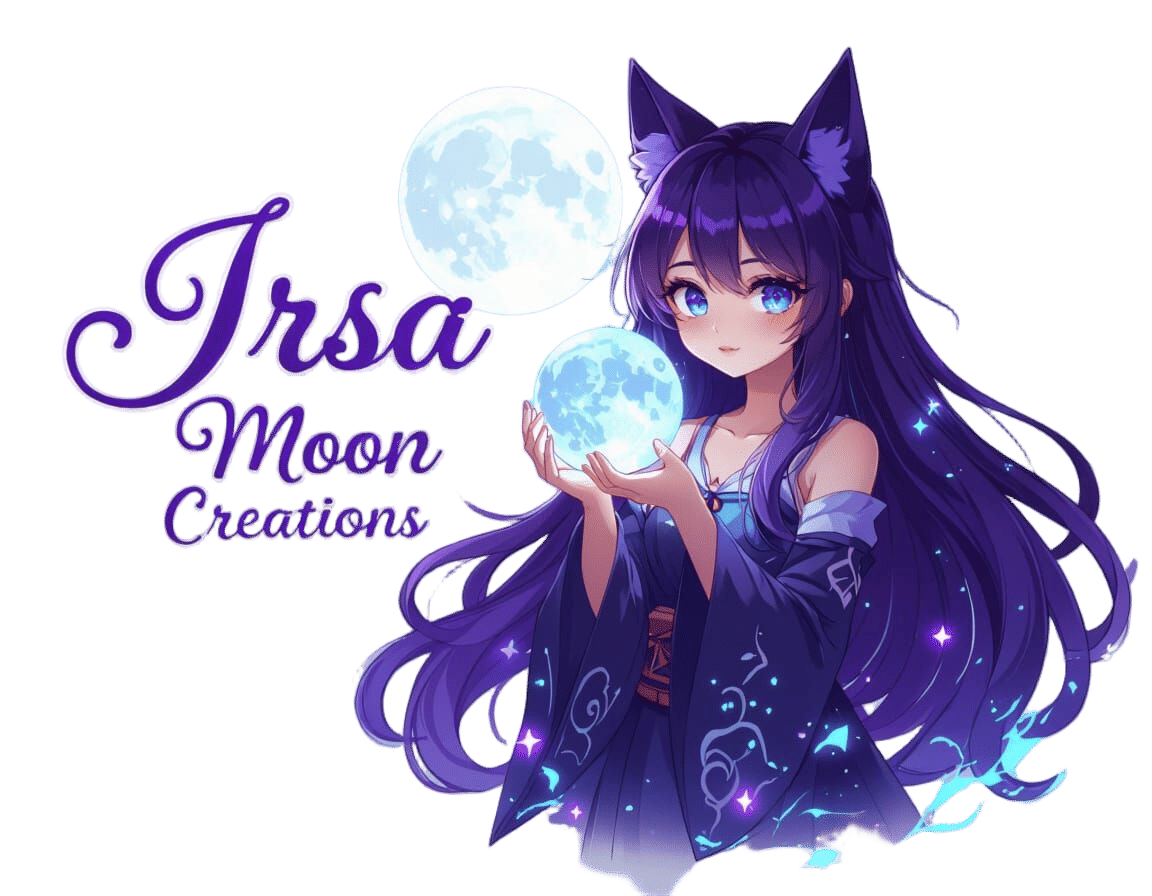 Kitsune Girl Holds Moon with Glowing Text