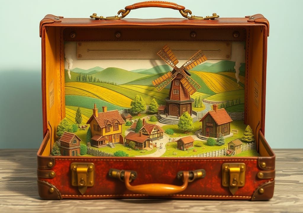 Miniature World Inside Vintage Suitcase