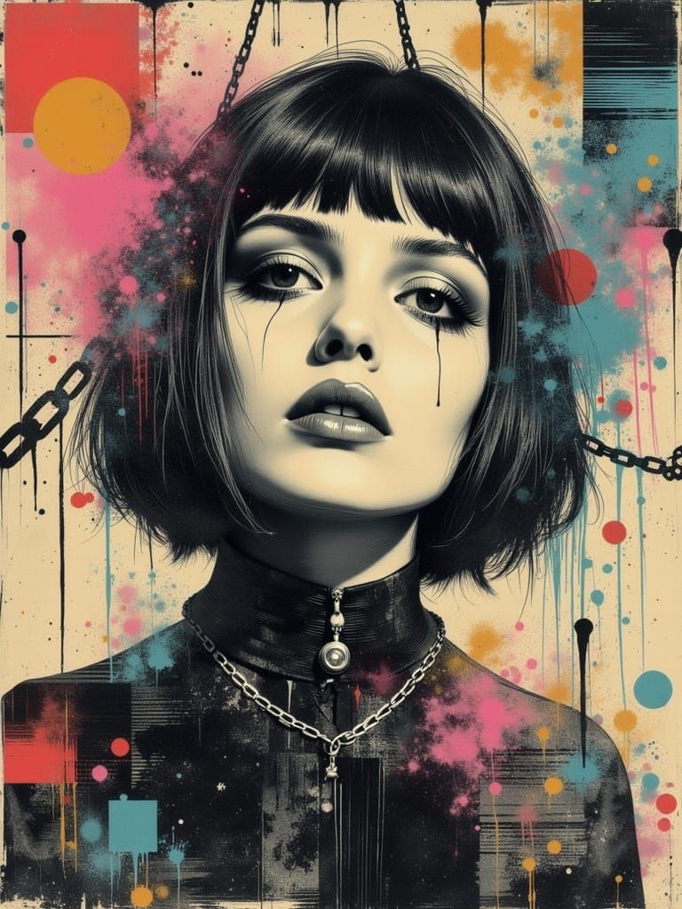 Gothic Portrait of Woman with Pastel Hair in Abstract Style