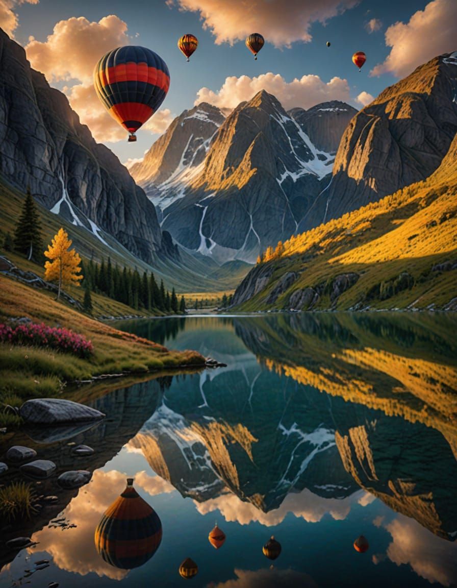 Vibrant Hot Air Balloons Soar Above Majestic Norwegian Lands...