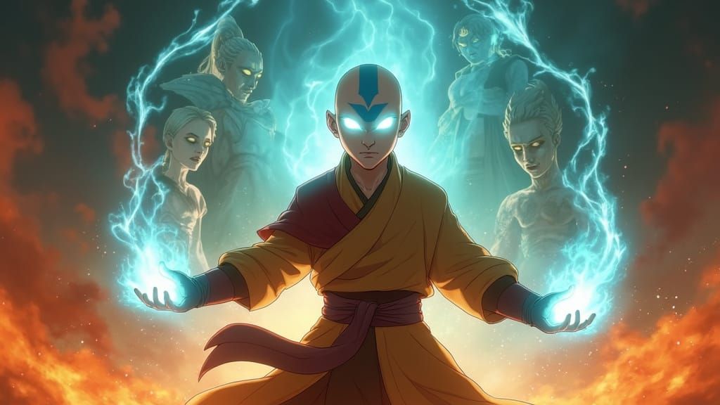 Aang in Avatar State: Fiery Cosmic Energy