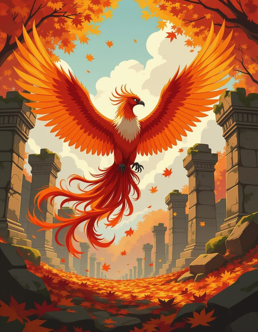 Majestic Phoenix Rises From Autumn Vortex