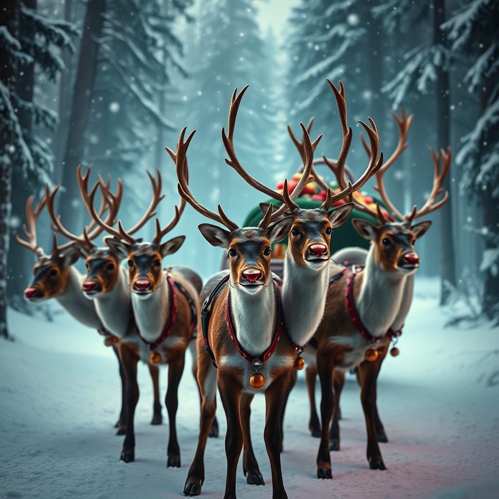 Majestic Reindeer in Snowy Forest Scene, Hyper-Realistic Sty...