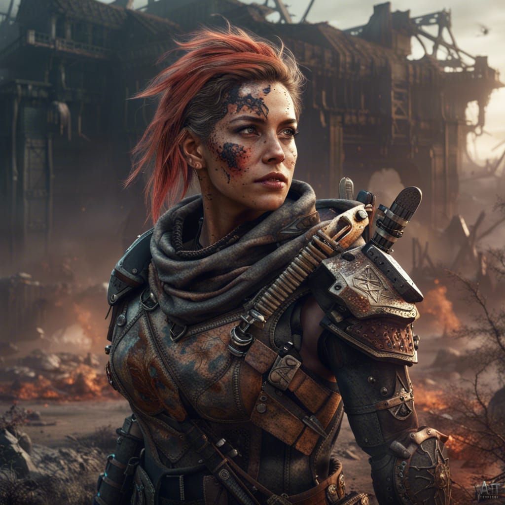 Post-Apocalyptic Female Warrior: Detailed Matte Painting
