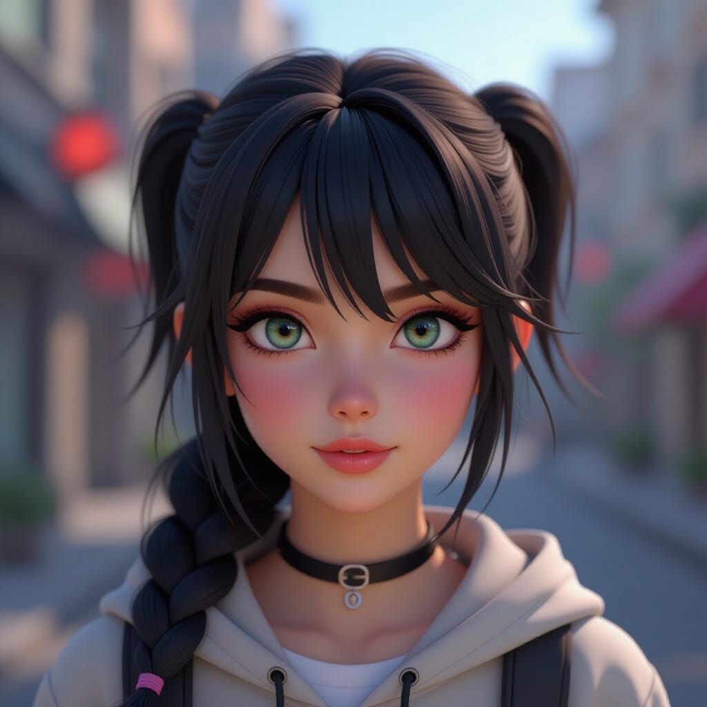 Emo Girl in Dynamic 3D Game Cinematic Style