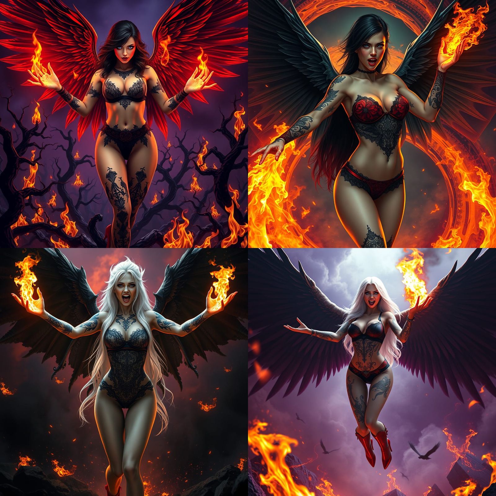 Fiery Tattooed Woman in Dark Fantasy Style