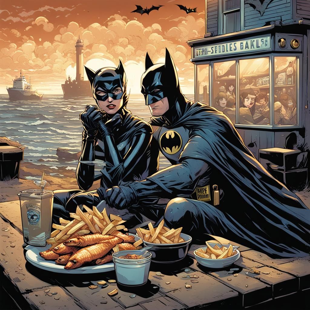Catwoman and Batman Seaside Comic Book Art