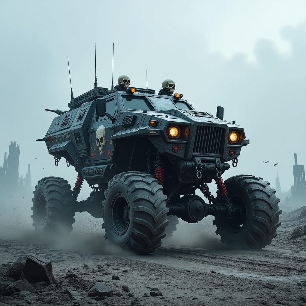 Armored War Rig in Post-Apocalyptic Wasteland