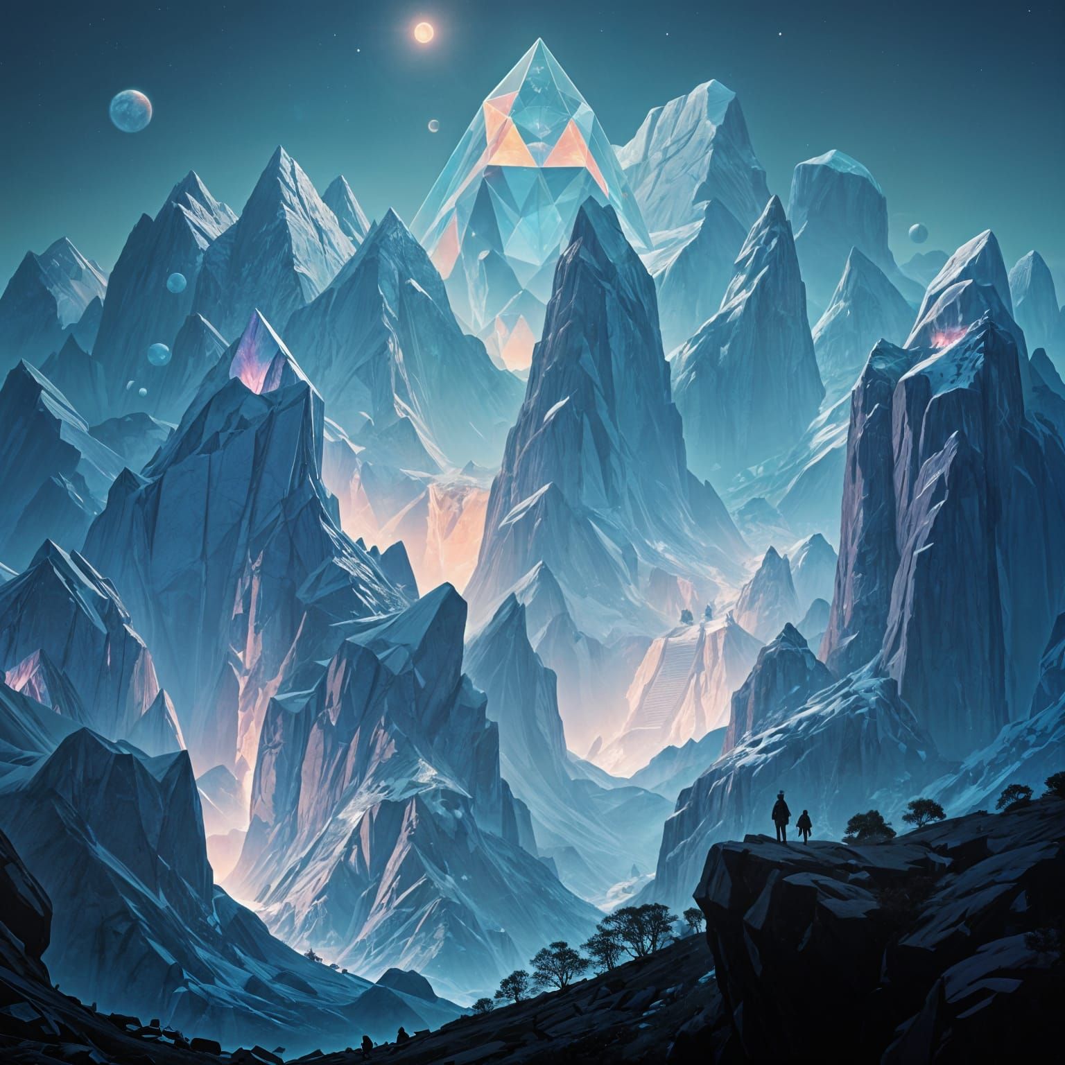 Surreal Crystal Mountains in a Dreamlike Atmosphere