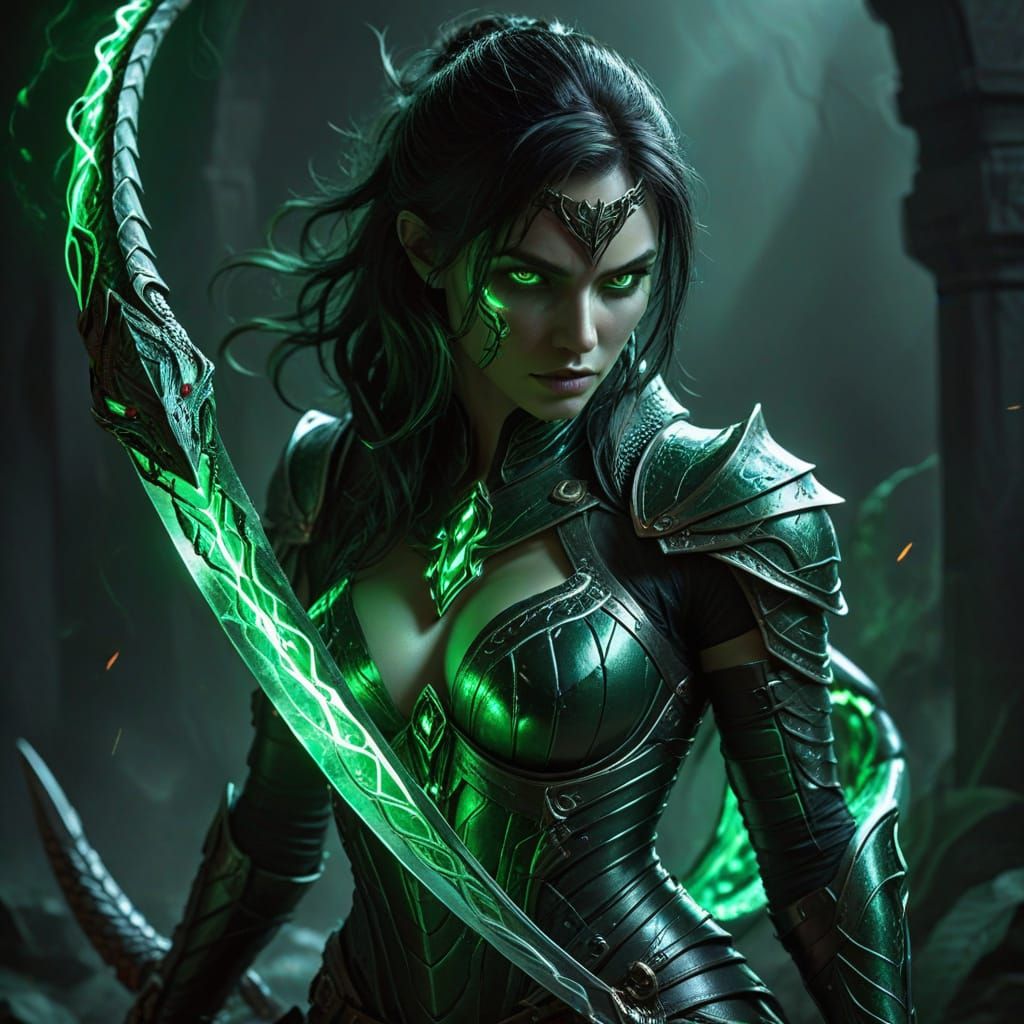 Emerald Assassin with Serpent Spirit in Dark Fantasy Style