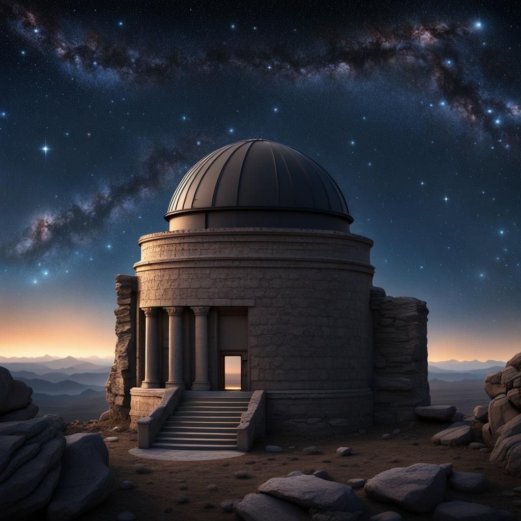 Cosmic Observatory Under Starry Sky in Detailed Matte Painti...