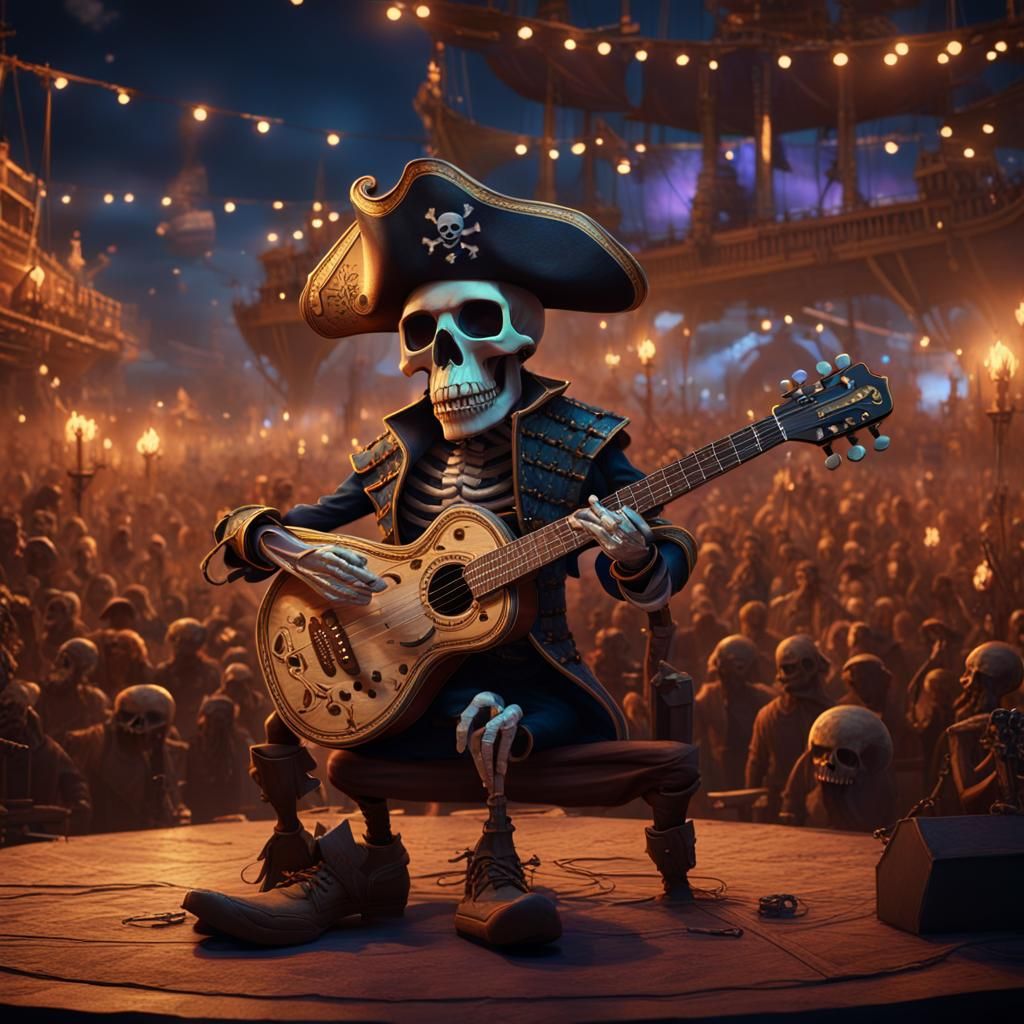 Pirate Skeleton Plays Skull Guitar on Stage