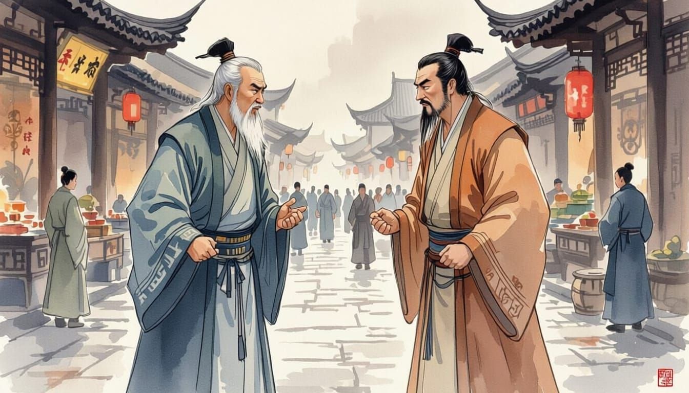 Ancient Chinese Conflict: Two Men in Standoff