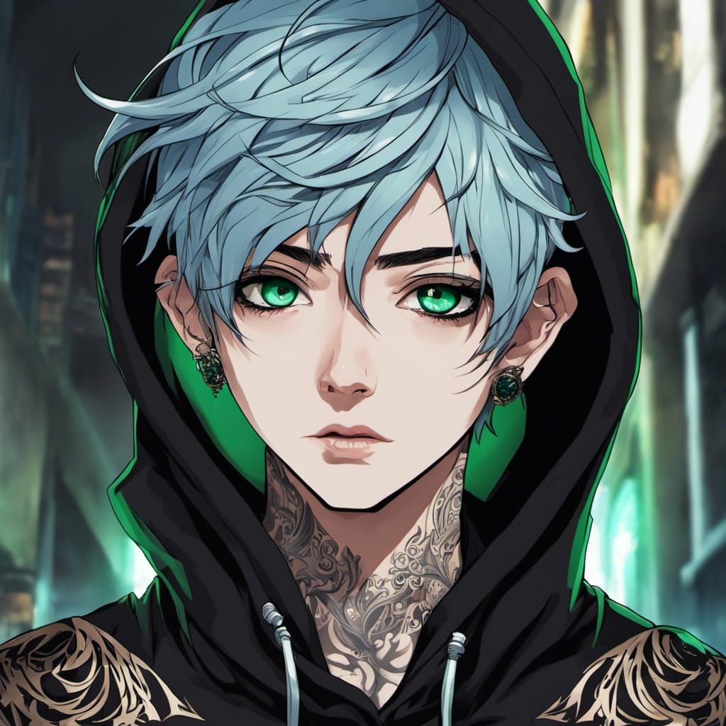 Anime Portrait of Goth Boy with Tattoos