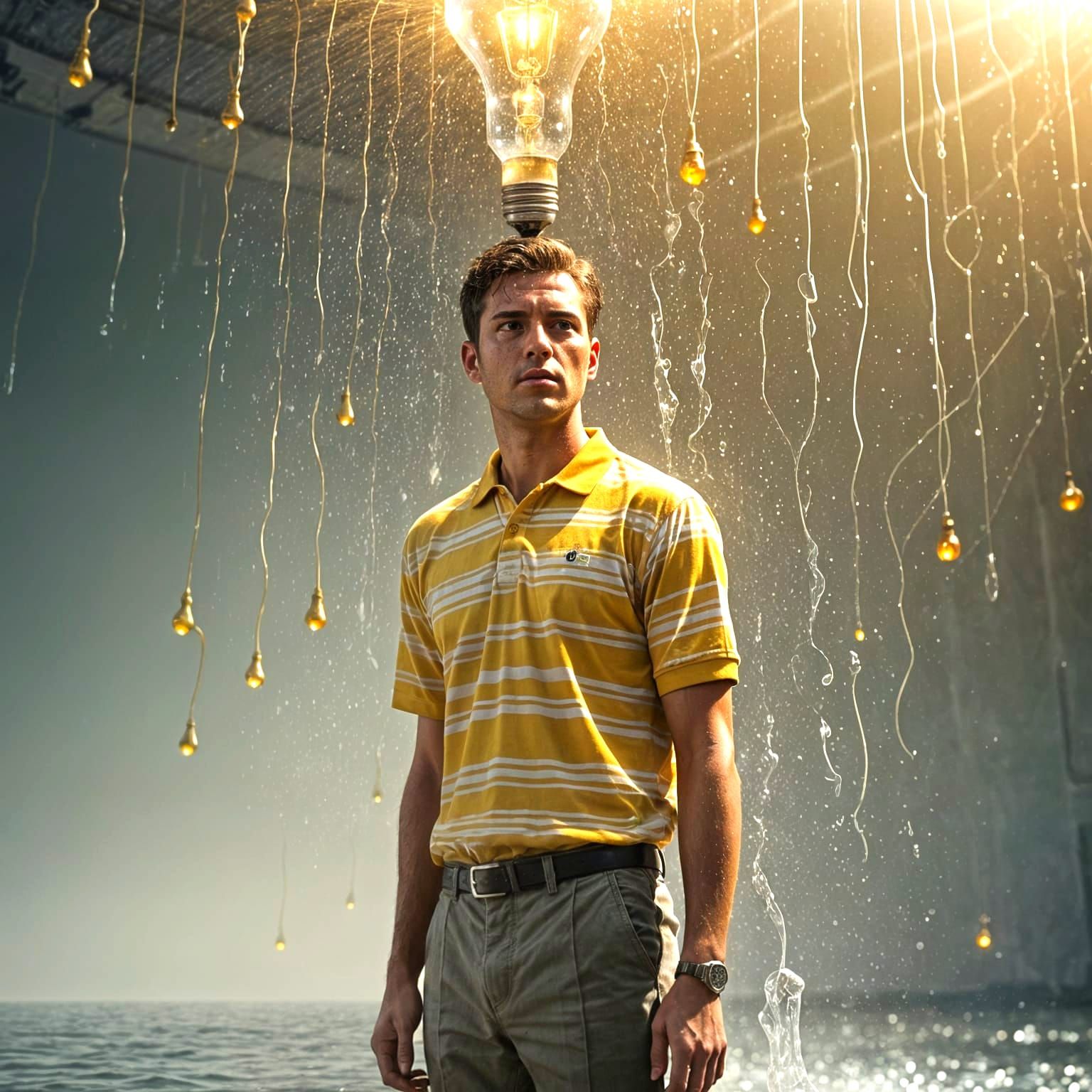 Man with Lightbulb Head on Stained Background