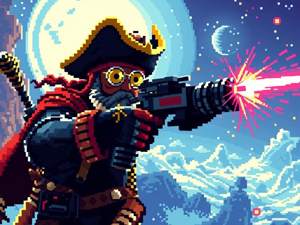Space Pirate RPG Character in Pixel Art Style