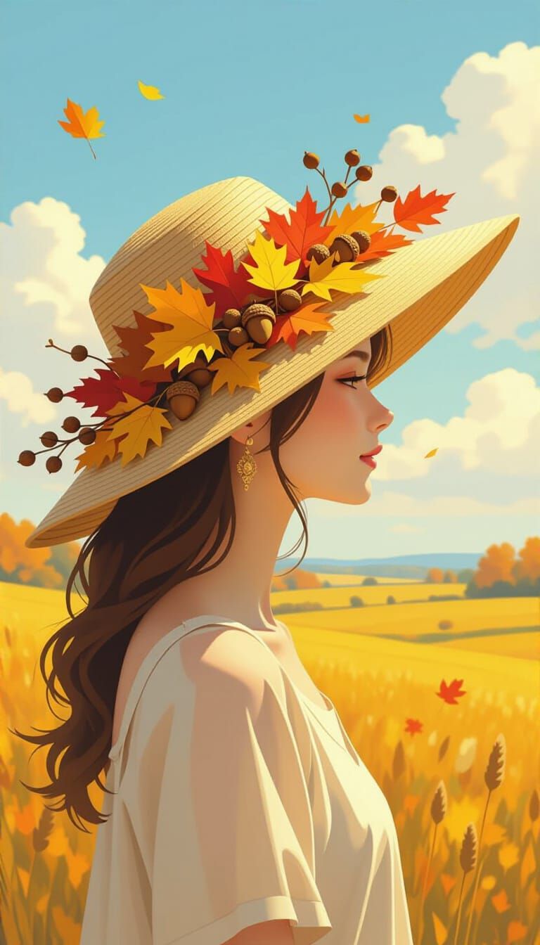 Autumn Leaf Sun Hat in Impressionistic Style