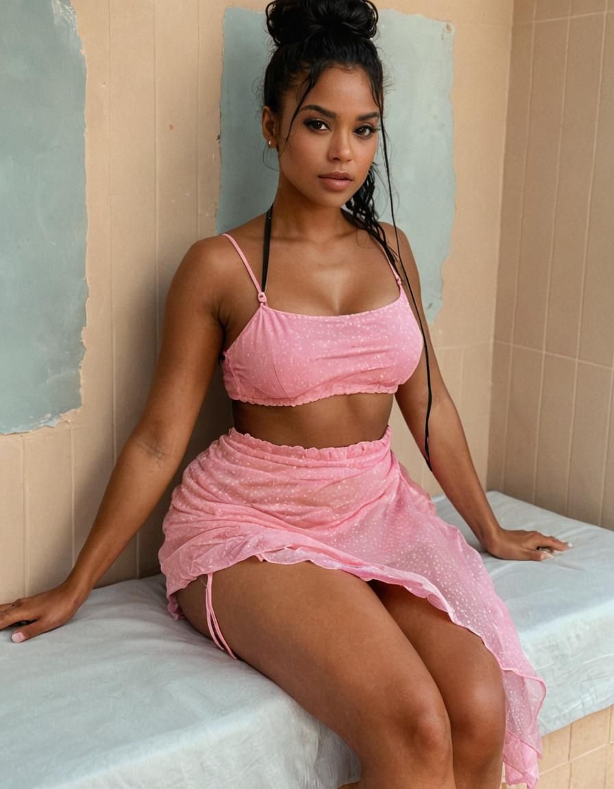 Hyperrealistic Portrait of Woman with Phone in Mist