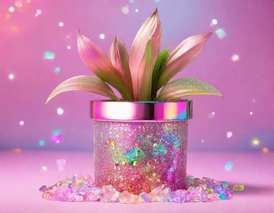Glittery Pink Plant in Neon Pastel Style