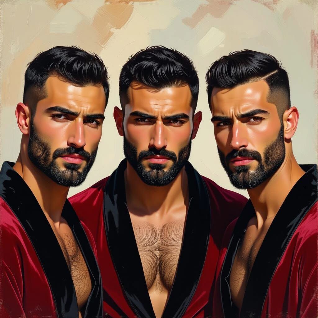Handsome Men in Velvet Robes: Impressionist Oil Painting