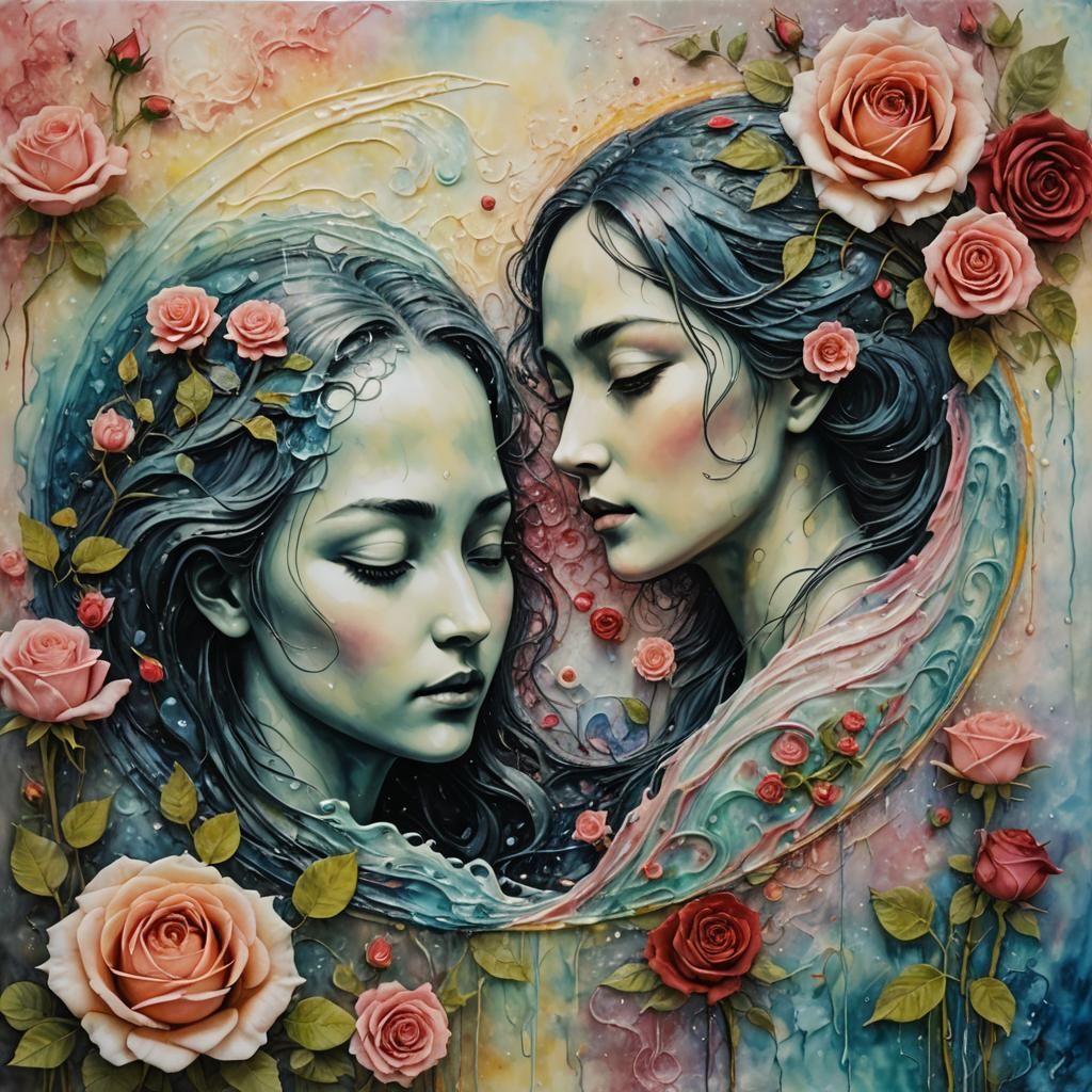 Encaustic Art Painting with Yin Yang and Fairy Portrait