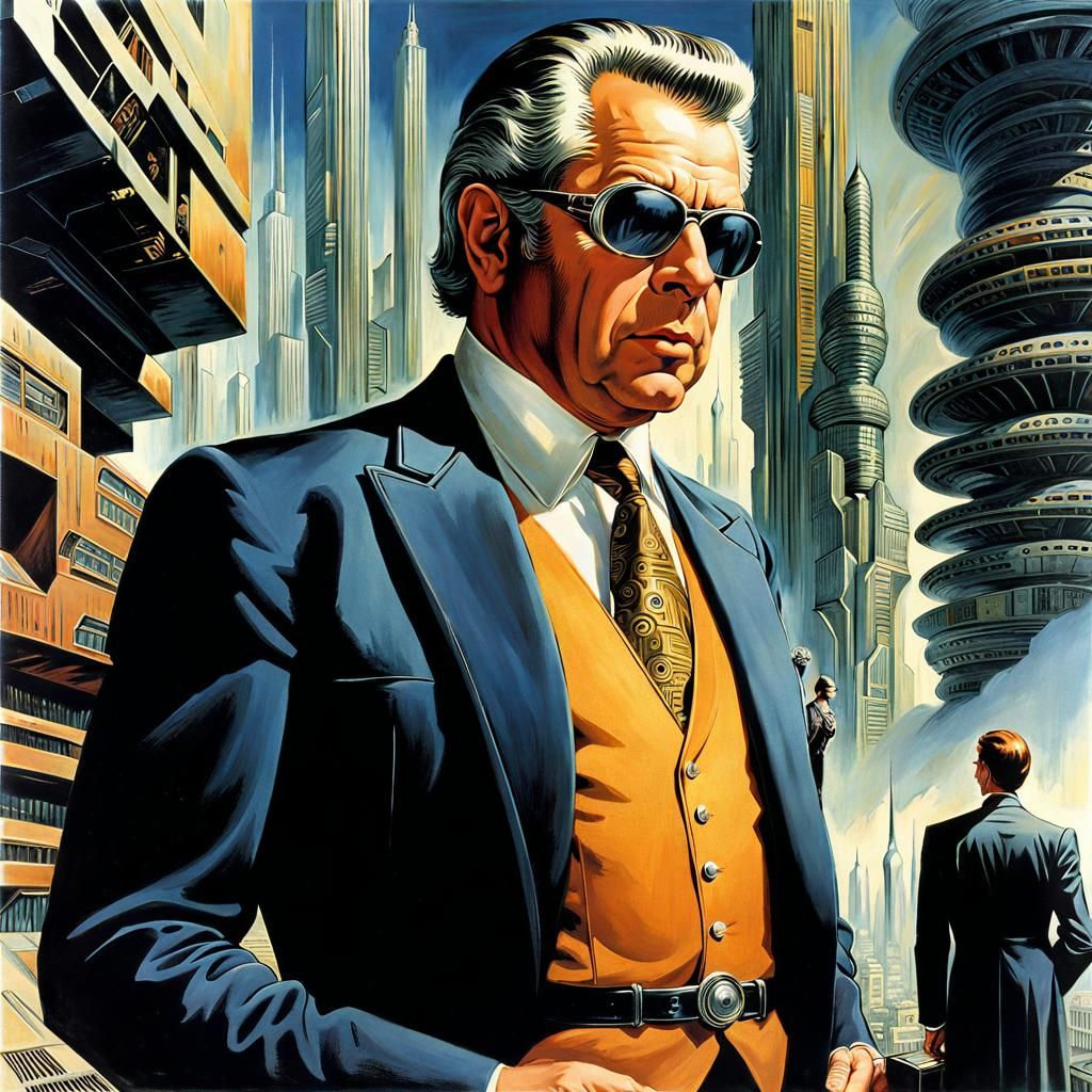 Retro Businessman in City of the Future