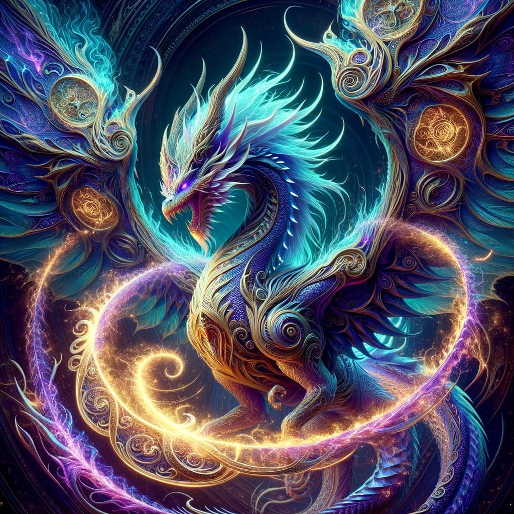 Majestic Golden Dragon Unleashes Violet Flames