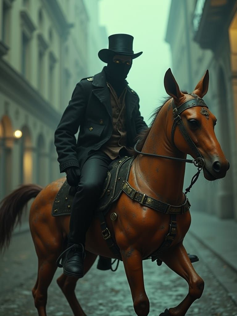 Ethereal Thief-Lord Rides Majestic Brass Foxhound Under Cine...