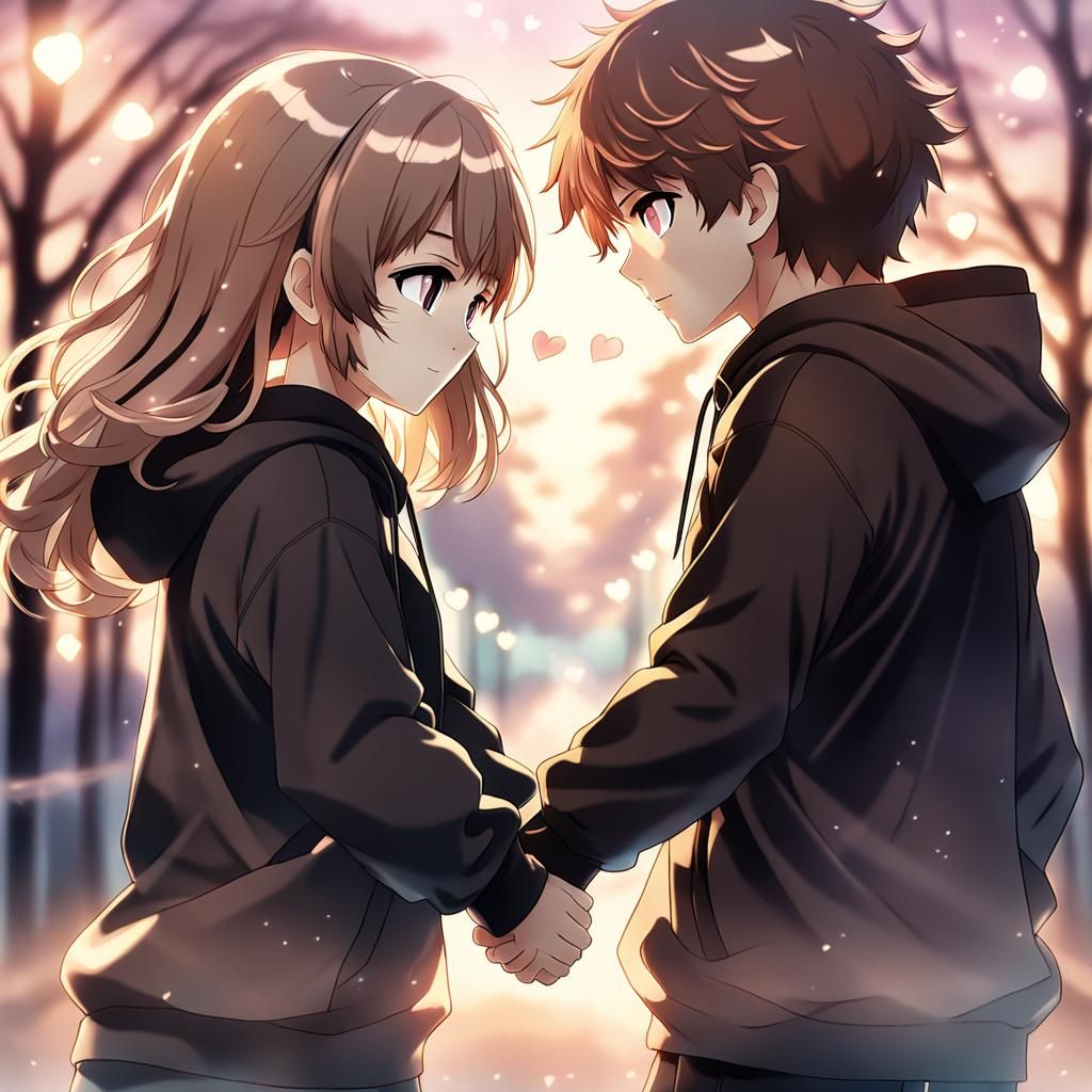 Teenagers Falling in Love in Manga Anime Style