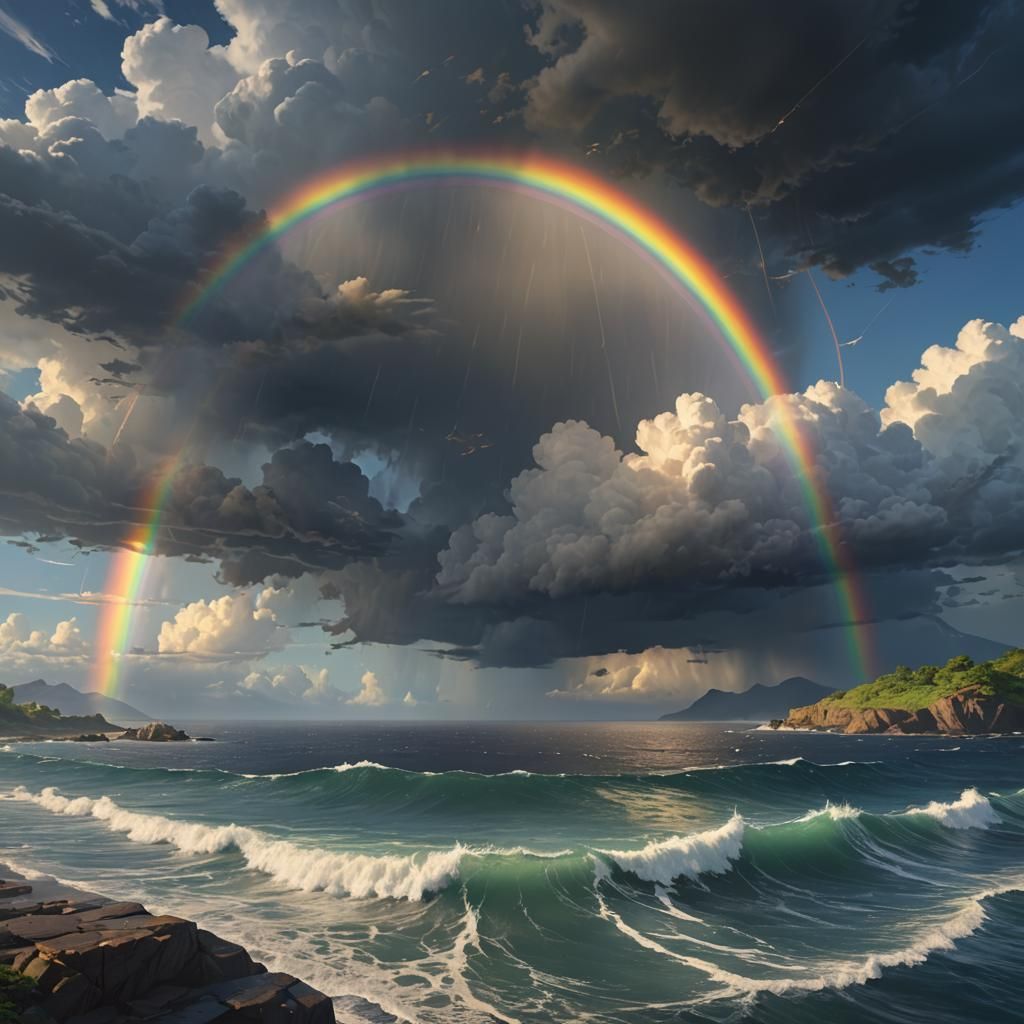 Rainbow Over Sea: Anime-Inspired 3D Art