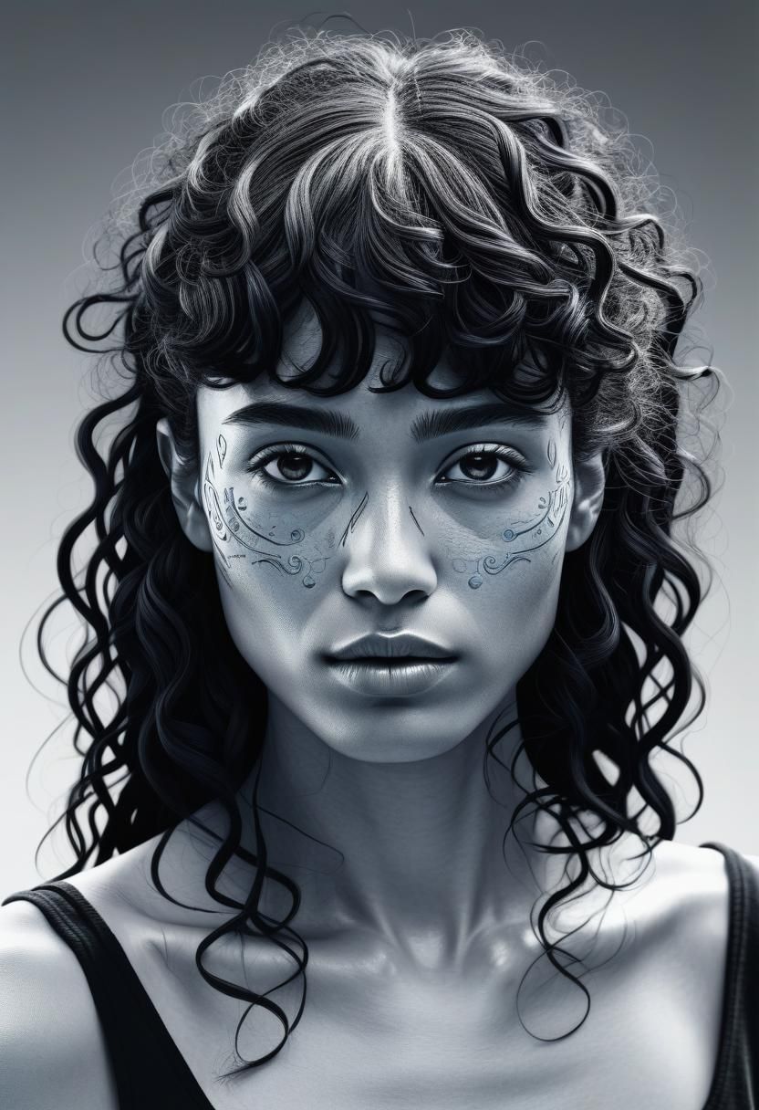 Detailed Portrait of a Woman with Curly Black Hair