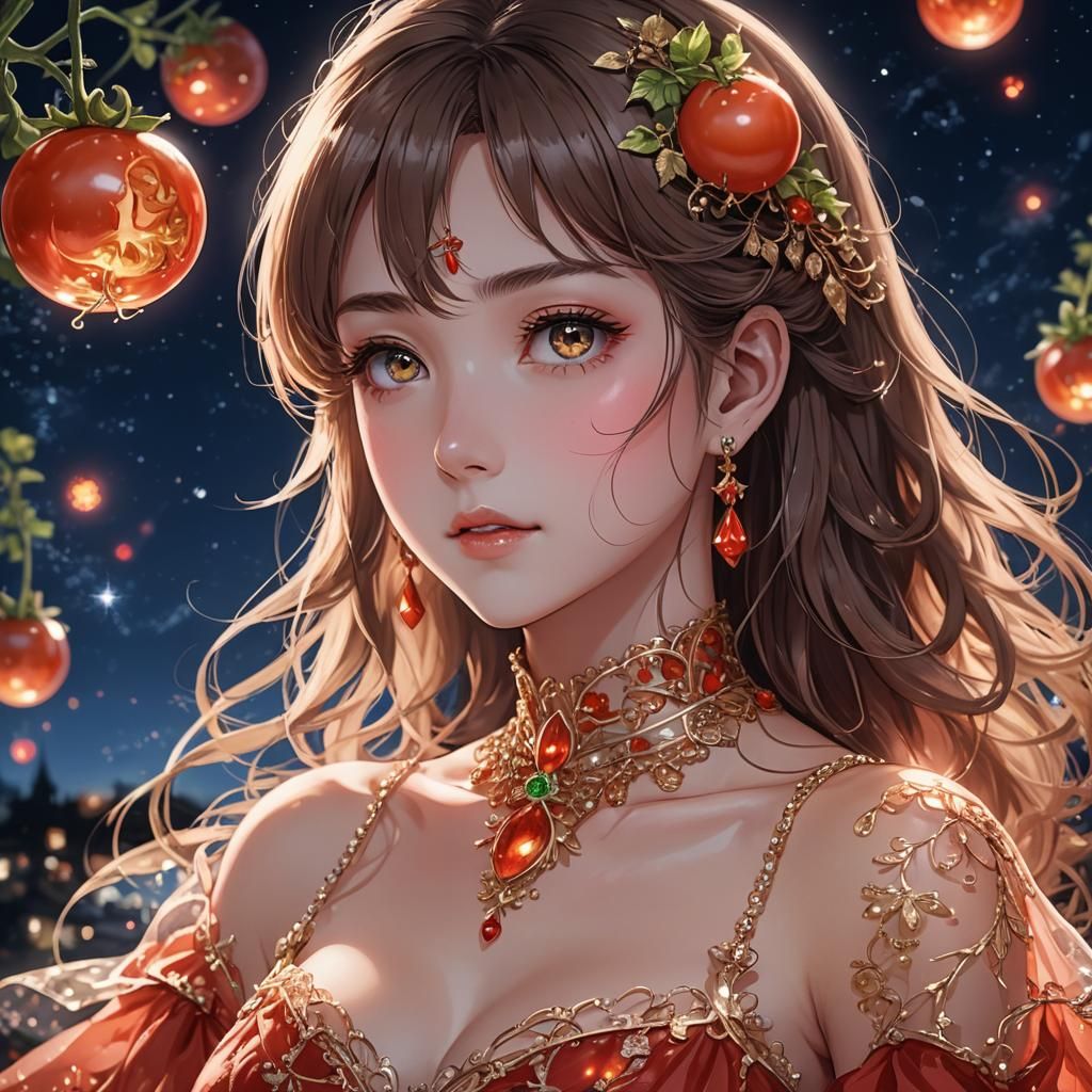 Princess in Tomato Dress: Anime-Inspired Portrait