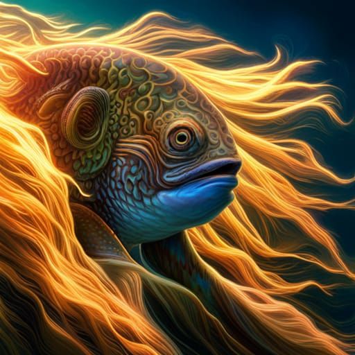 Wise Bearded Fish in Sunlight: Digital Art