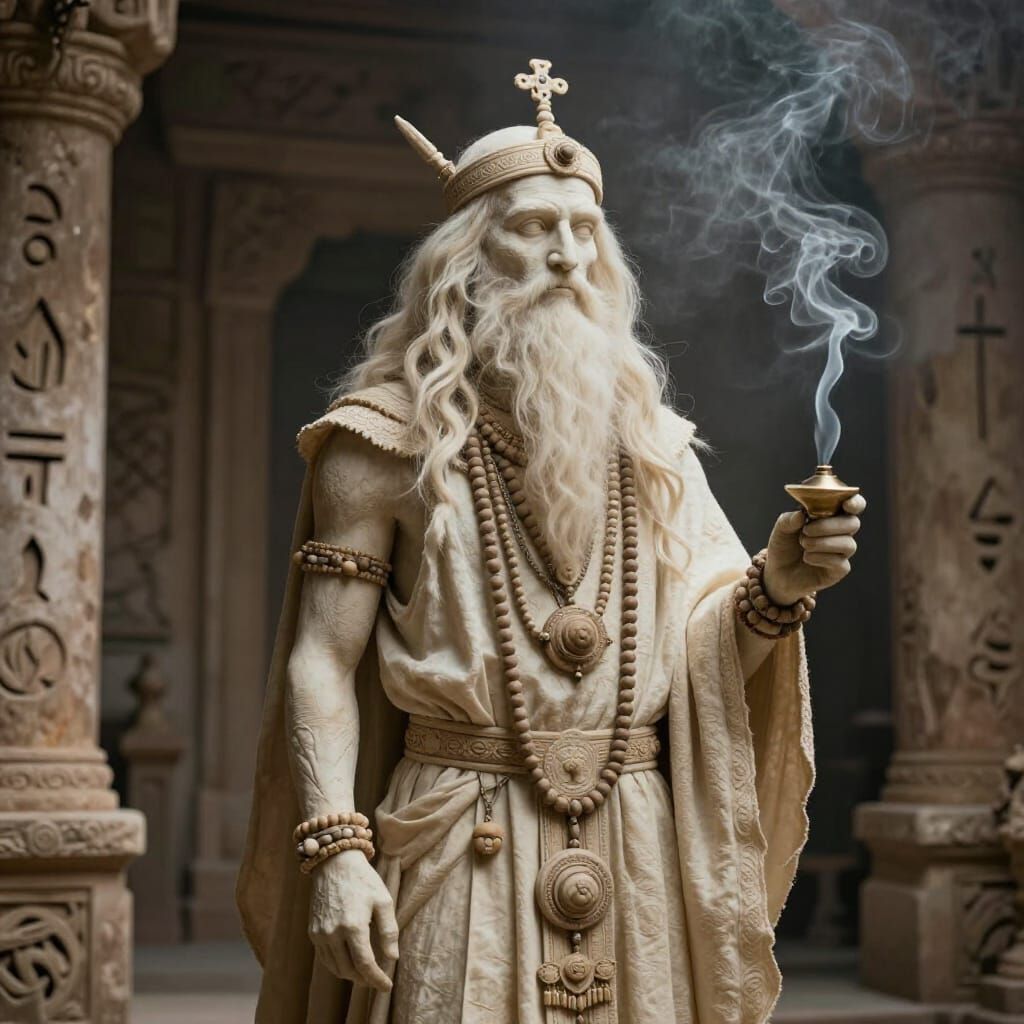 Mystical Voodoo Priest in Cream and Beige Attire