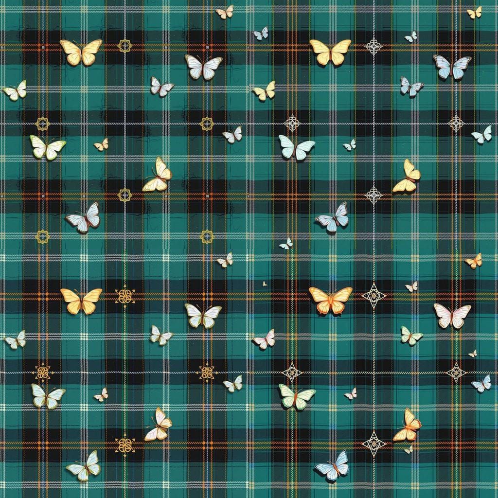 Muted Floral Tartan with Celtic Crosses and Butterflies