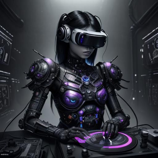 Cyberpunk Fashion Model with VR Goggles in Black and White