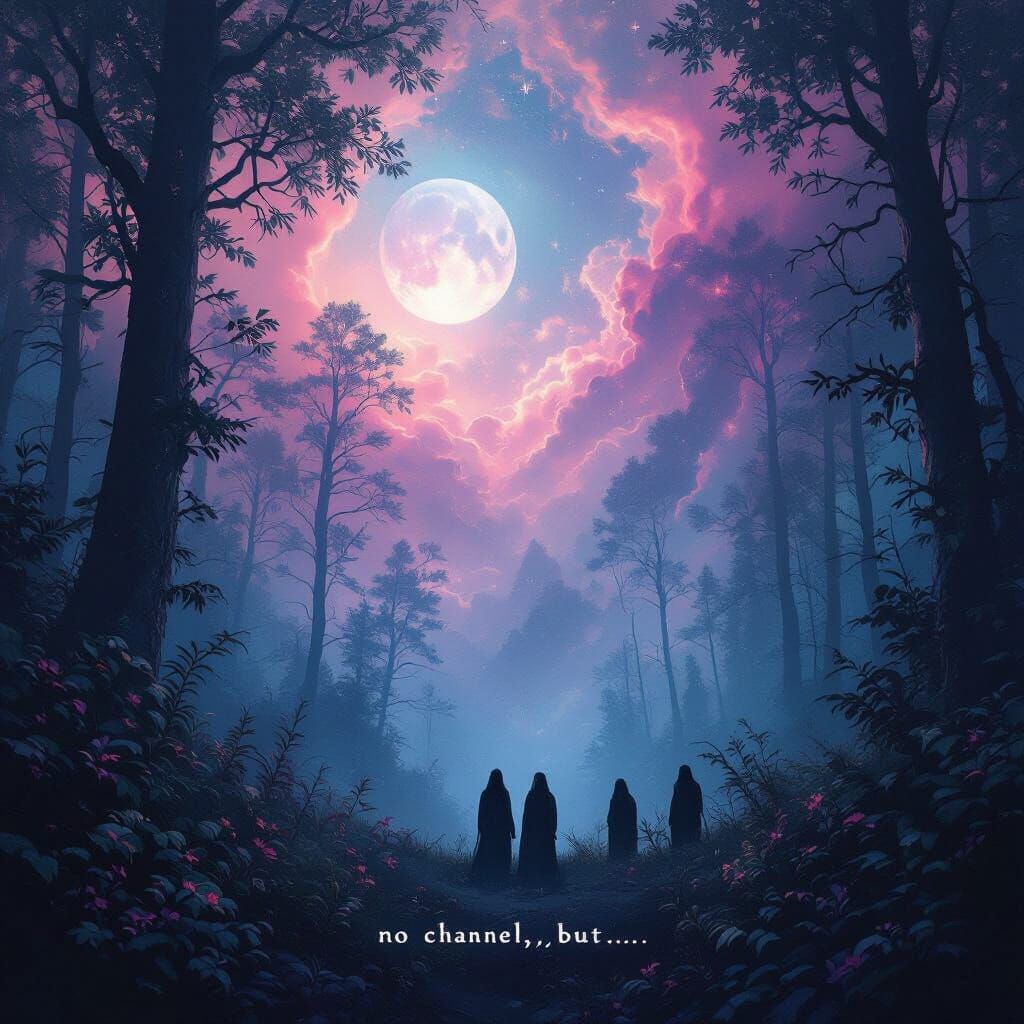 Ethereal Cosmic Forest Under Moonlight