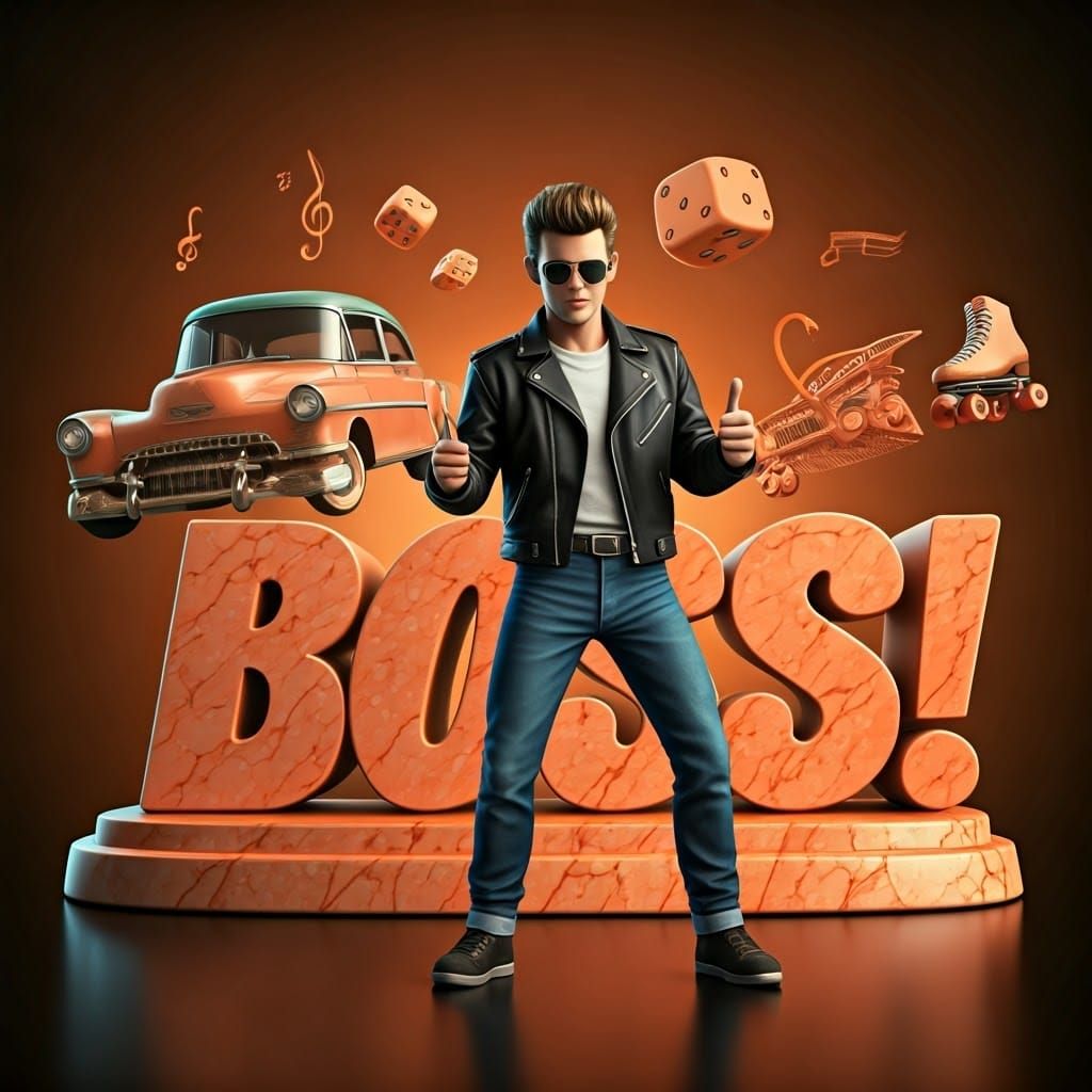 A 1950s teenage boy, resembling James Dean, wearing a BLACK ...