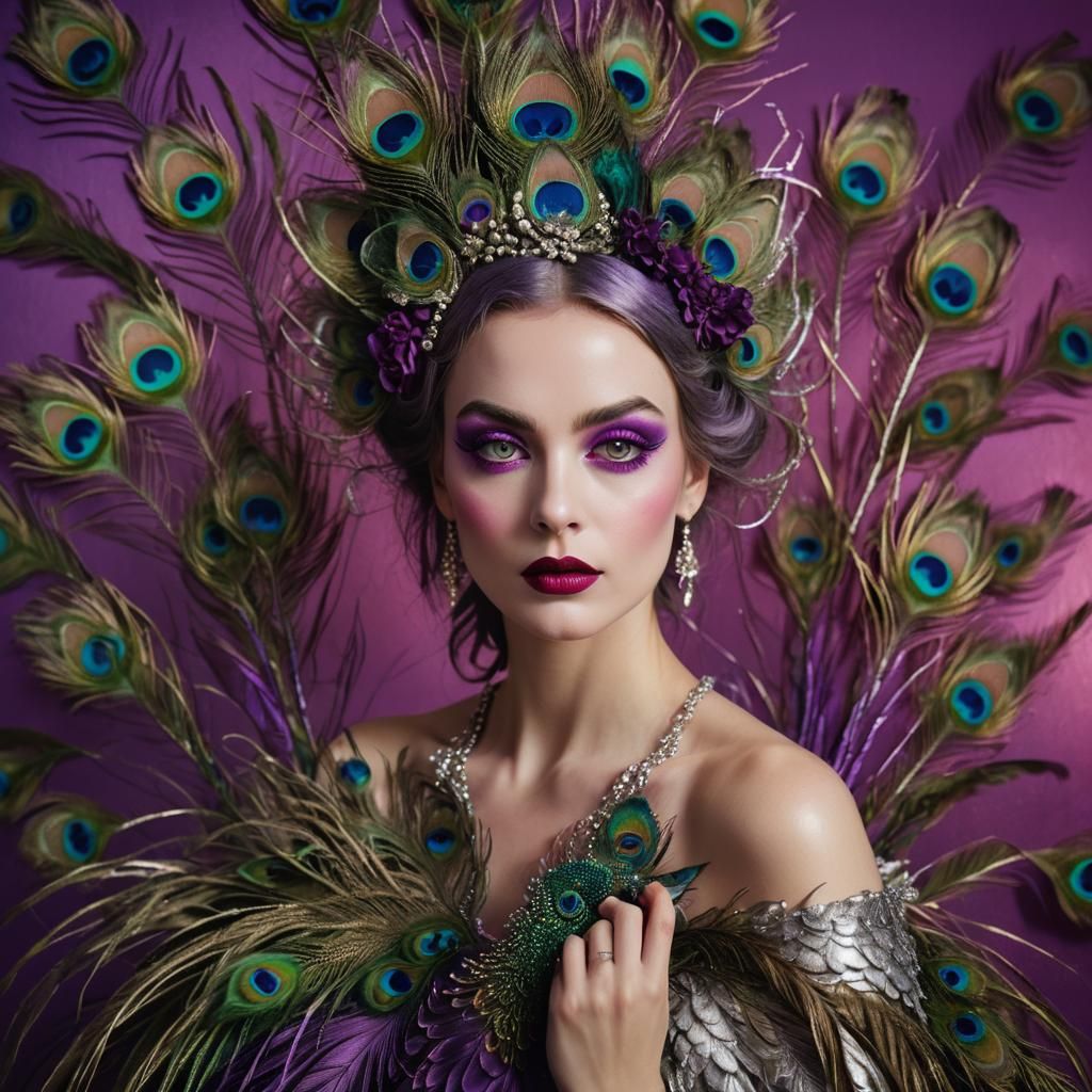 Woman with Peacock Hair in Cinematic Style