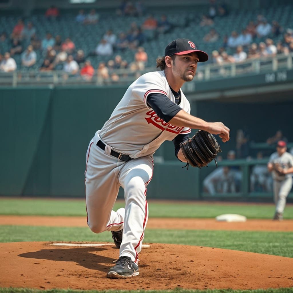 Baseball Pitcher in Action at Stadium
