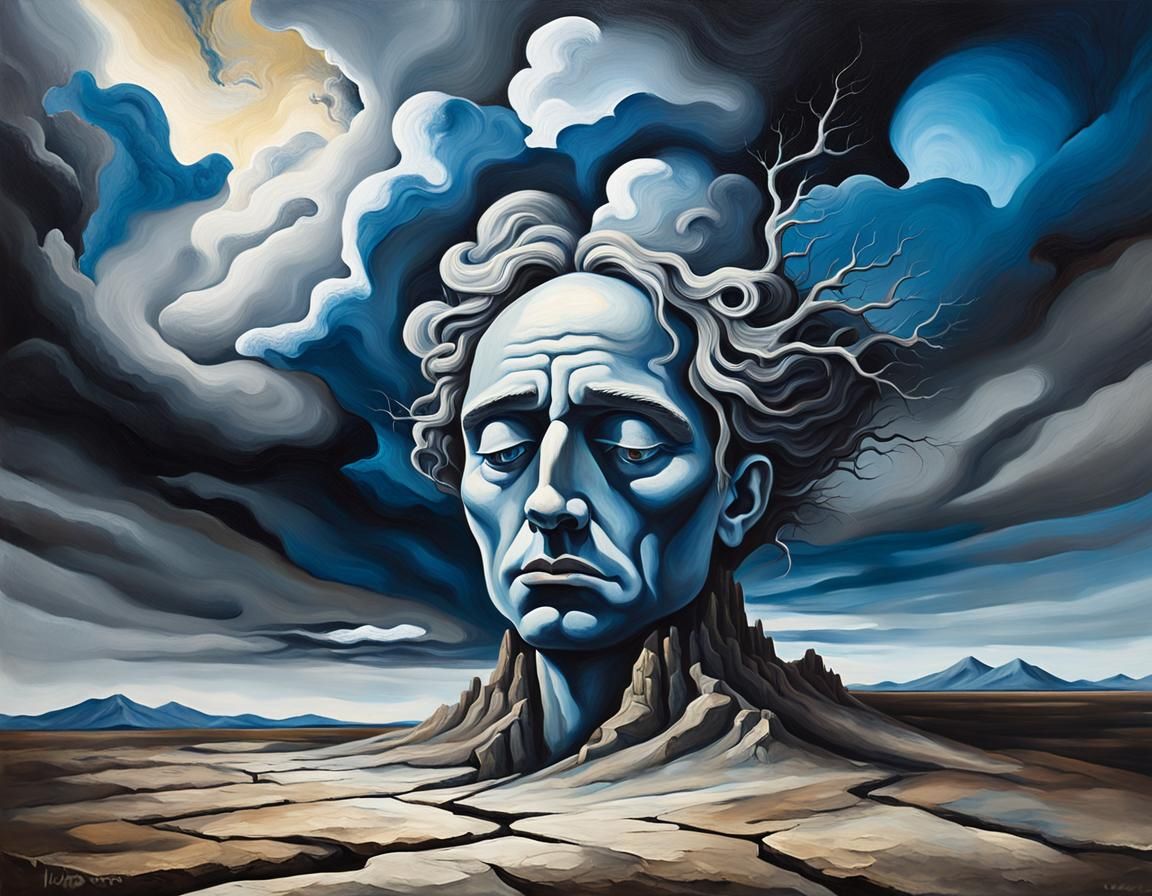 God's Disappointment: Surreal Oil Painting of Barren Earth